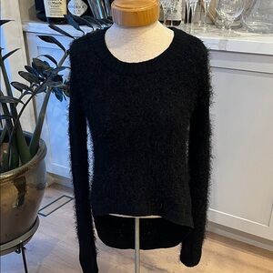 Gestuz Black Eyelash knit long sleeve hi lo Women's Sweater